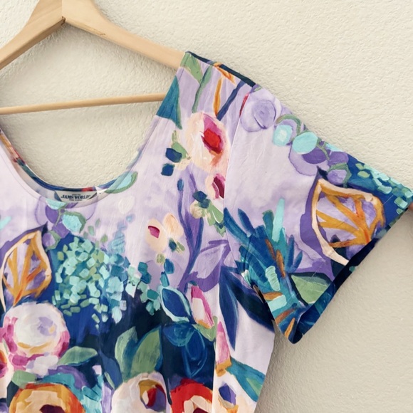 Jams World Hattie Dress XL Dewberry Drop Waist Tiered Floral Tropical Resort - Picture 6 of 9